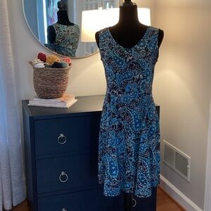 Studio Works Blue and Black Paisley Midi Dress